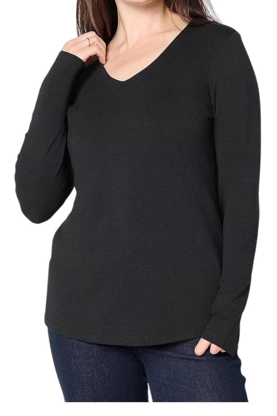 Denim & Co. Women's Essentials So Soft Jersey U-Neck Top Blk - Regular